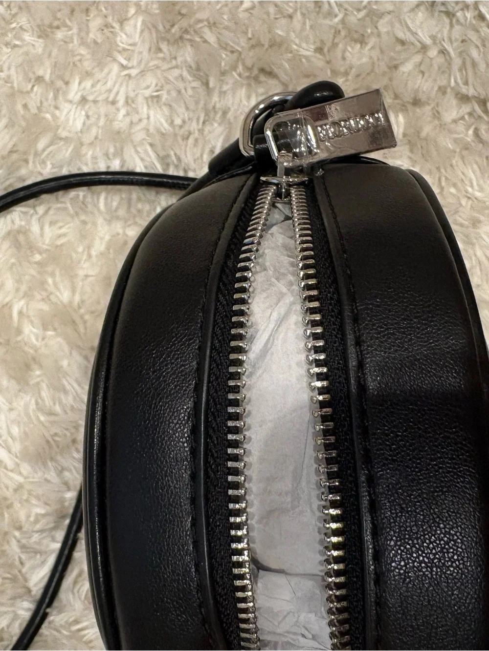 Fiorucci Black Round Crossbody Cherub Motif  Purse Crossbody Strap Leather